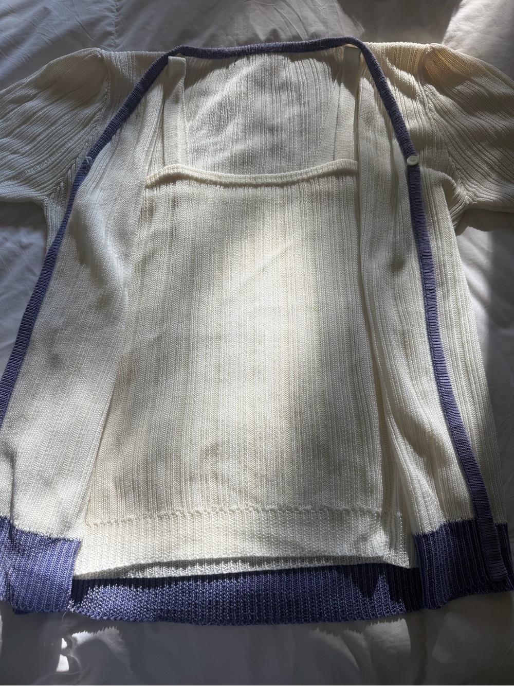 Vintage Matching Short Sleeve Cardigan with Matching Tank Set ~ cream/ lavender